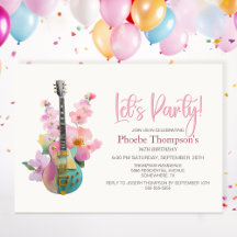 Guitarra Elétrica Boho Rosa Floral Aniversário de 