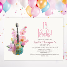 Guitarra Elétrica Boho Rosa Floral Aniversário de 