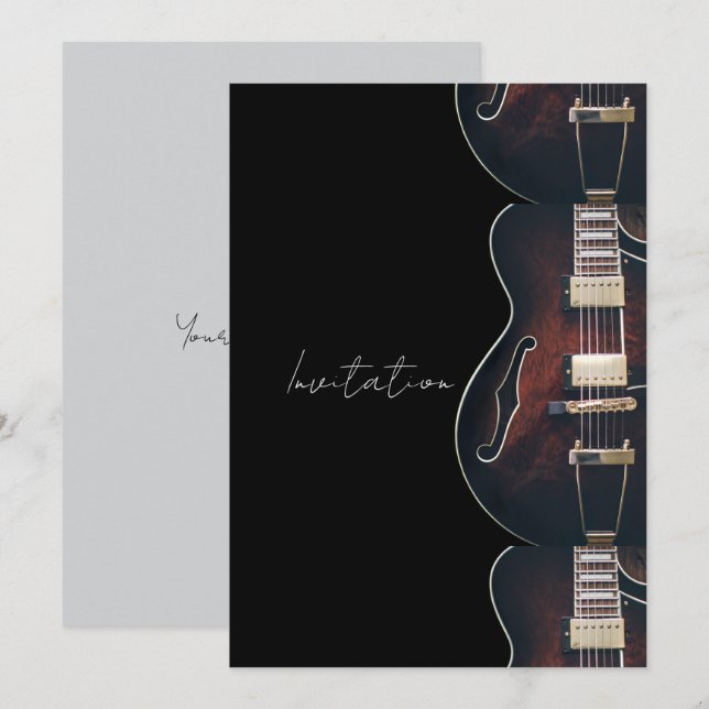 Convite Guitarra Elétrica em Preto (Frente/Verso)