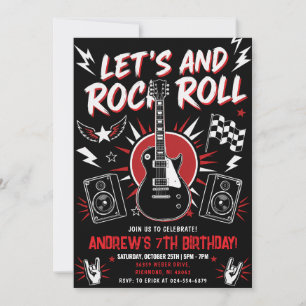 Convite Guitarra Elétrica Rockstar Pessoal de Aniversário