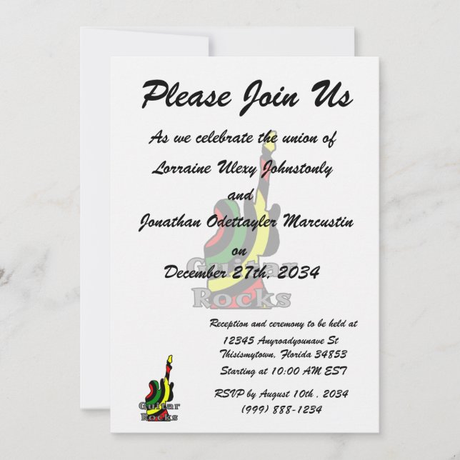 Convite guitarra rocha texto rasta segurando energia elétr (Frente)