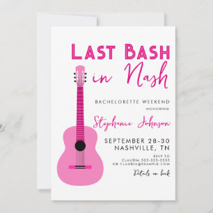 Convite Guitarra Rosa Último Bash em Nash Bachelorette
