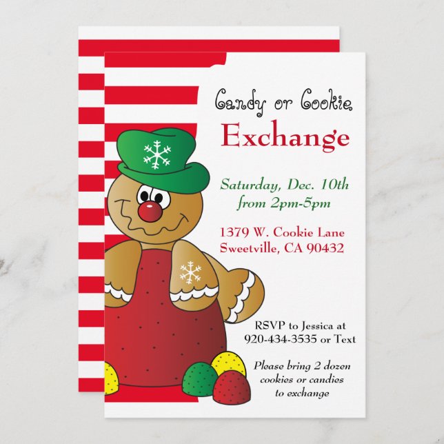 Convite Gumdrop Gingercake Cookie & Candy Exchange (Frente/Verso)