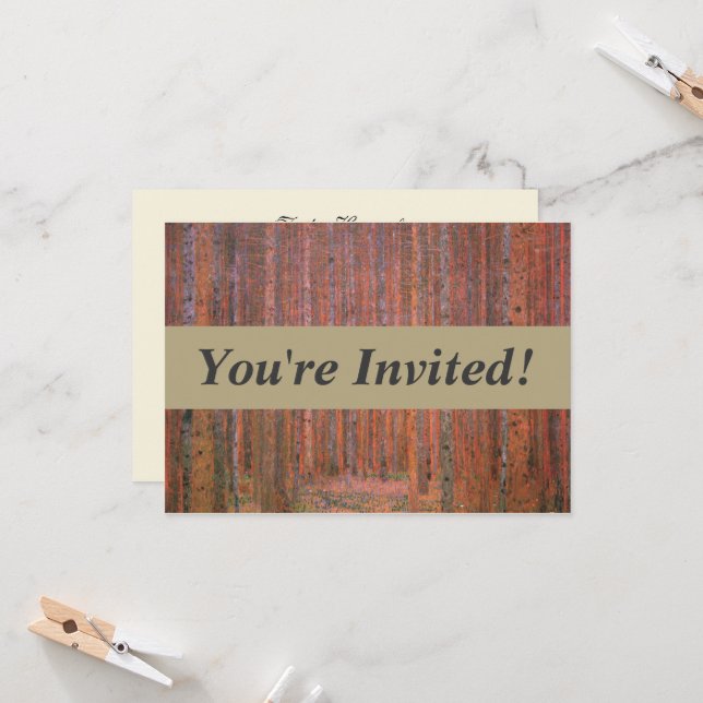 Convite Gustav Klimt Fir Forest Tannenwald árvores vermelh (Frente/Verso In Situ)