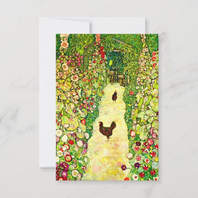 Convite Gustav Klimt Garden com Galinhas (Frente)