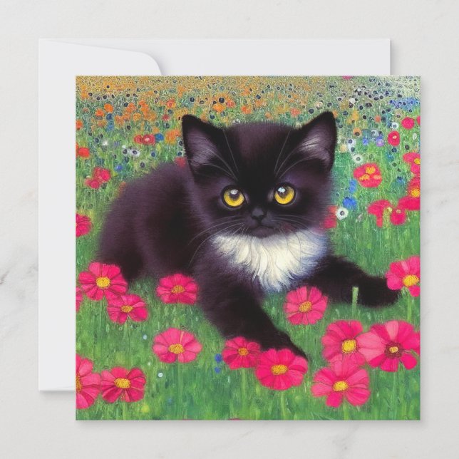 Convite Gustav Klimt Tuxedo Cat (Frente)