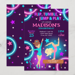 Convite Gymnastics Birthday Invitation Neon Glow Party