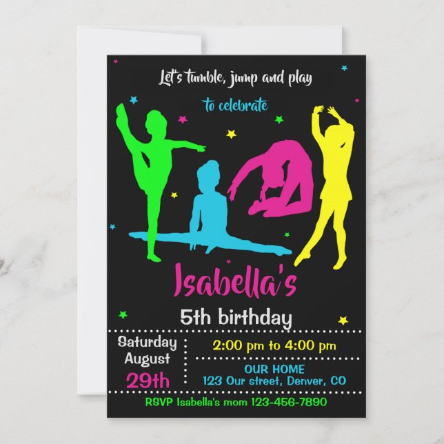 Convite Gymnastics birthday invitation Tumbling invitation (Frente)