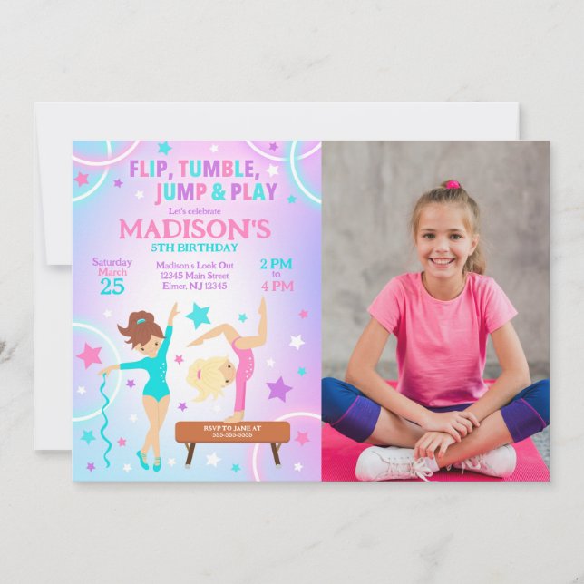 Convite Gymnastics Birthday Photo Invitation  (Frente)