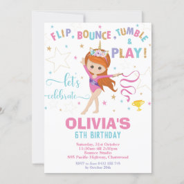 Convite Gymnastics Birthday Unicorn Girl Gymnastics Party