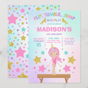 Convite Gymnastics Invitation Unicorn Gymnastics Party