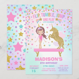 Convite Gymnastics Invitation Unicorn Gymnastics Party