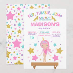 Convite Gymnastics Invitation Unicorn Gymnastics Party