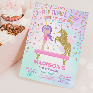 Convite Gymnastics Invitation Unicorn Gymnastics Party