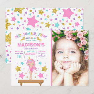 Convite Gymnastics Invitation Unicorn Gymnastics Party