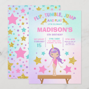 Convite Gymnastics Invitation Unicorn Gymnastics Party