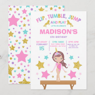 Convite Gymnastics Invitation Unicorn Gymnastics Party