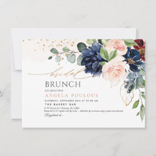 Convite H2 Flores Blush Marinho Bridal Bridal Brunch