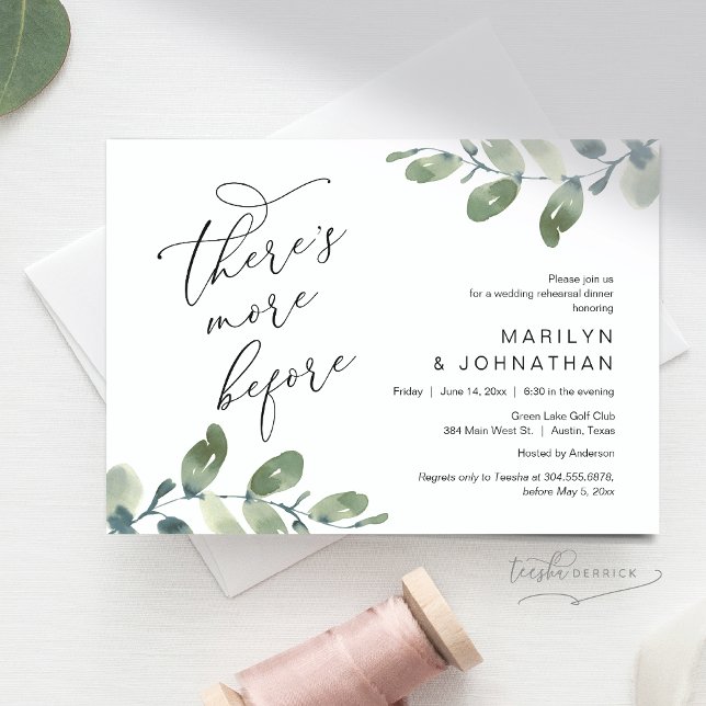 Convite Há mais antes, Janto de ensaio de casamento (There's More Before, Romantic Rehearsal Dinner Invitation Card, Greenery Eucalyptus. Downloadable)
