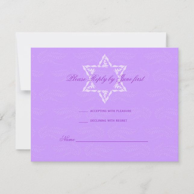 Convite Hailey Bat Mitzvah com RSVP Damask (Frente)