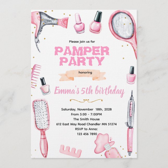 Convite Hair and Nails pamper party invitation (Frente)