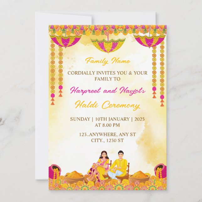 Convite Haldi Ceremony Invitation, Maiyan Ceremony Card (Frente)