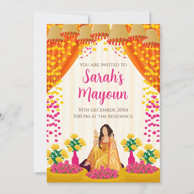 Convite Haldi Mayoun convida & Haldi (Frente)