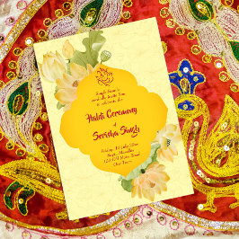 Convite Haldi pithi yellow lotus flores convidam modelo