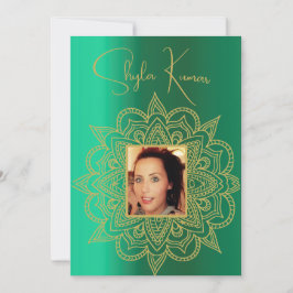 Convite Half Saree Ceremony Hindu Indian Green Dourado