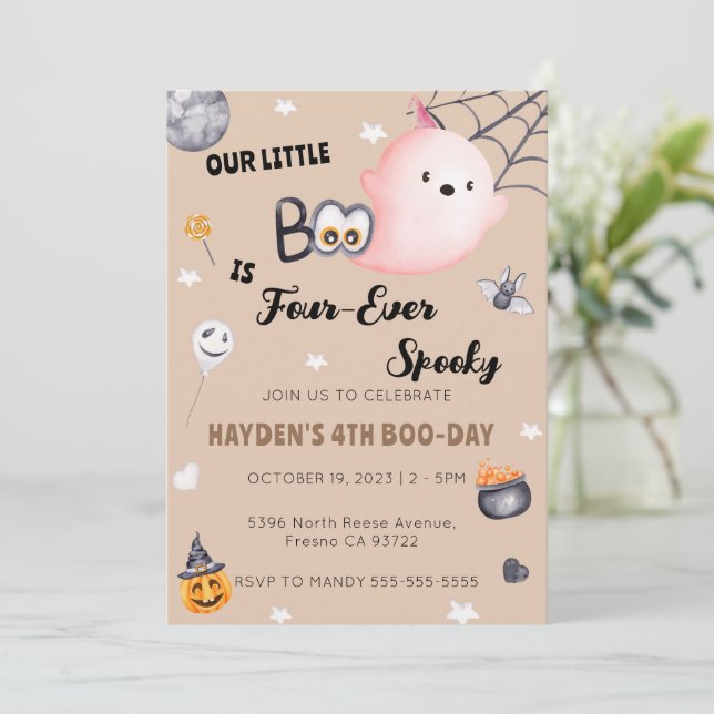 Convite Halloween 4º Aniversário Quatro Nunca Convocação E (Em pé/Frente)