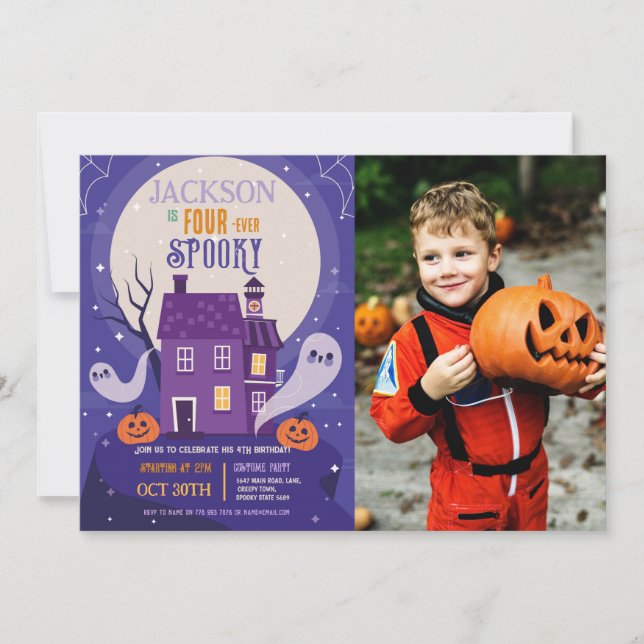 Convite Halloween 4TH Fantasma Quatro Festas da Casa Foto  (Frente)