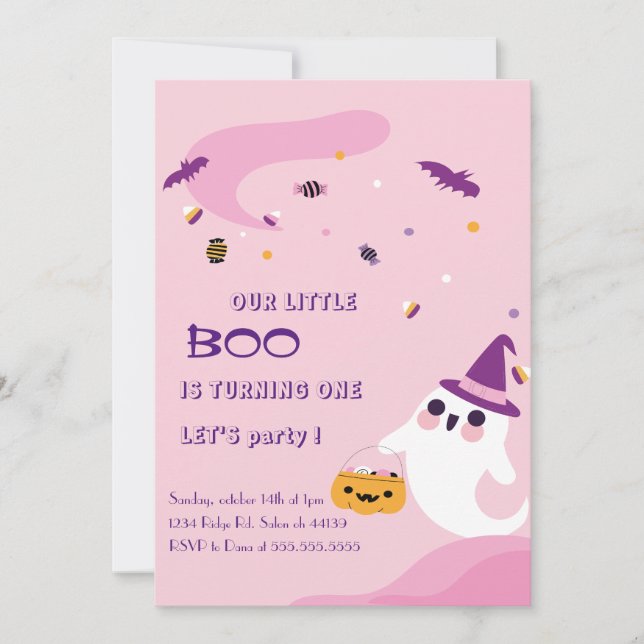 Convite Halloween A Little Boo aniversário (Frente)