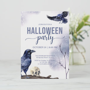 Convite Halloween Adult Party Watercolor Raven
