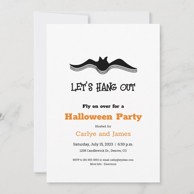 Convite Halloween Bat, Vamos Hang Out (Frente)