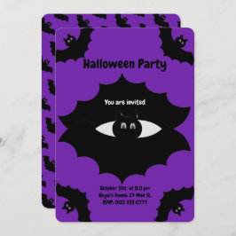 Convite Halloween Bats on Royal Purple