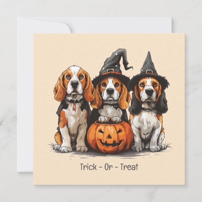 Convite Halloween Beagle Dogs Jack O Lantern (Frente)