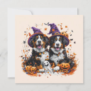 Convite Halloween Bernese Mountain Dogs Witch Ghost