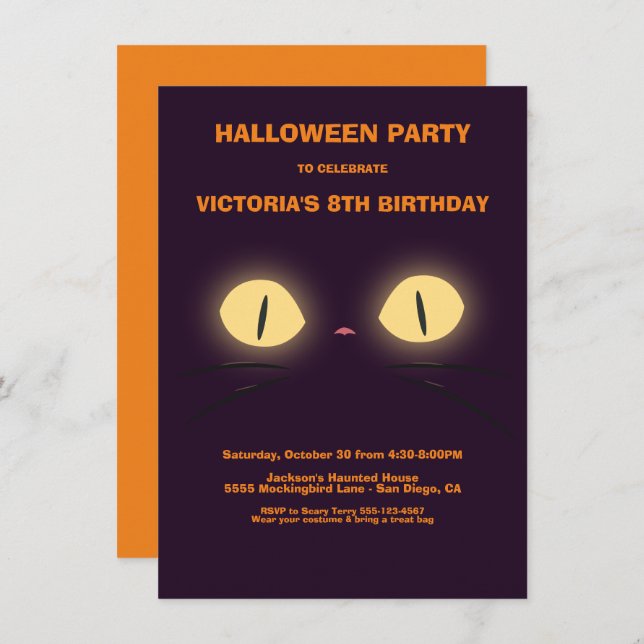 Convite Halloween Birthday Cat Eyes (Frente/Verso)