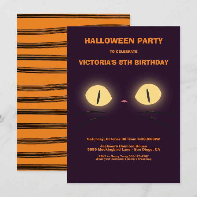 Convite Halloween Birthday Cat Eyes (Frente/Verso)