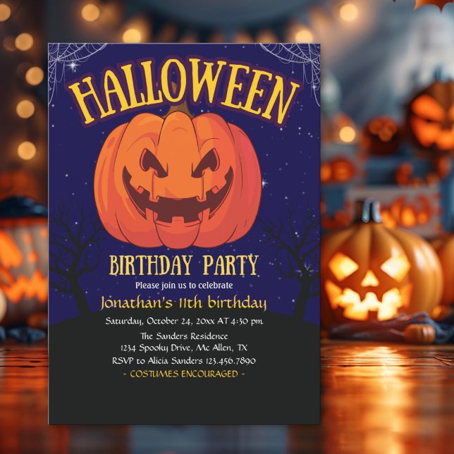 Convite Halloween Birthday Kids Party Spooky Pumpkin (Criador carregado)