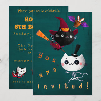 Convite Halloween Birthday Witthday Gats Bat Vampire Skele