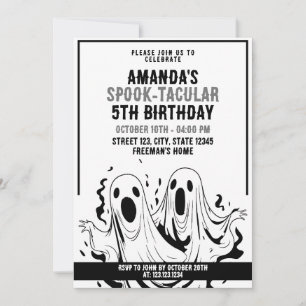 Convite Halloween Black and White Spooky Ghosts Aniversári