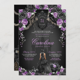 Convite Halloween Black Rosa Purple Princess Quinceanera