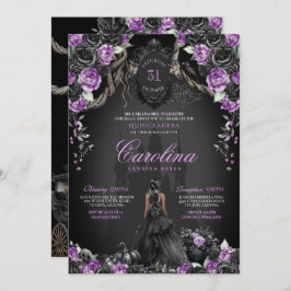 Convite Halloween Black Rosa Purple Princess Quinceanera