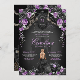 Convite Halloween Black Rosas Purple Princess Quinceañera