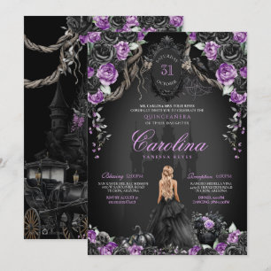 Convite Halloween Black Rosas Purple Princess Quinceañera