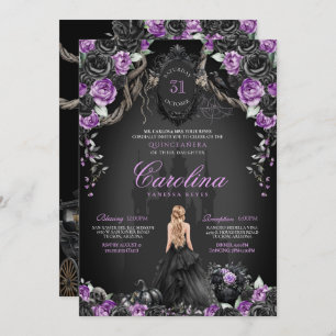 Convite Halloween Black Rosas Purple Princess Quinceanera