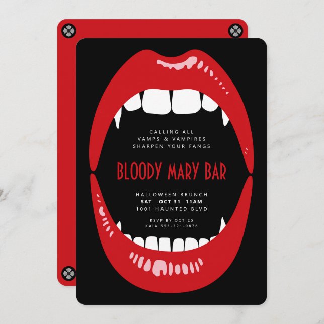 Convite Halloween Bloody Mary Vampire Brunch Invent (Frente/Verso)