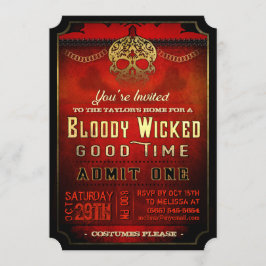 Convite Halloween, Bloody Red e Dourado Party Convidam