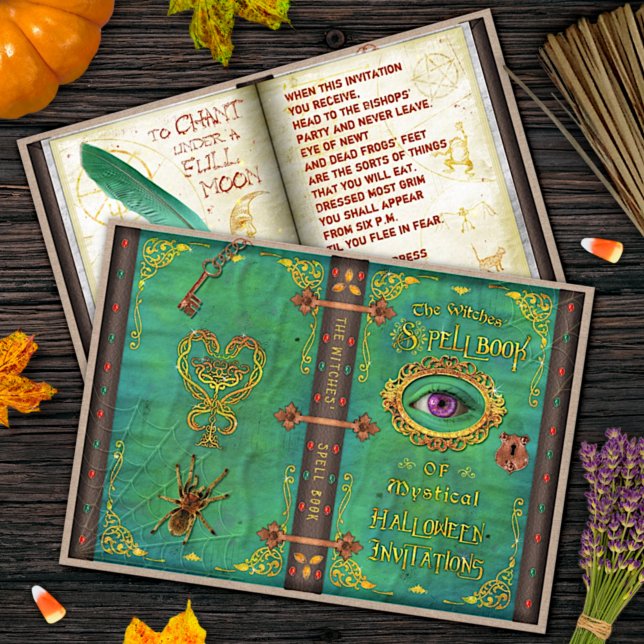 Convite Halloween Bruxas Magic Spell Book Eyeball Party (Criador carregado)
